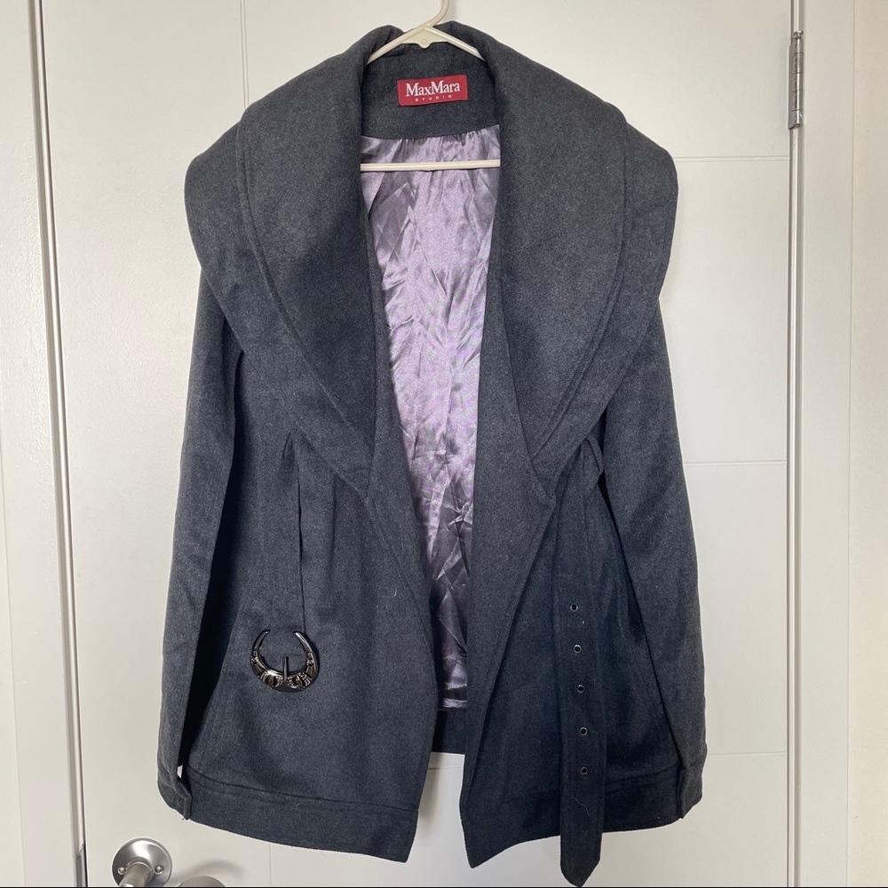 MaxMara Faux-Sleeves Grey Wool Coat